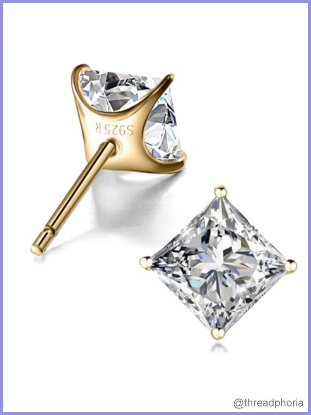 925 Sterling Silver Princess Cut CZ Stud Earrings 4-Prong